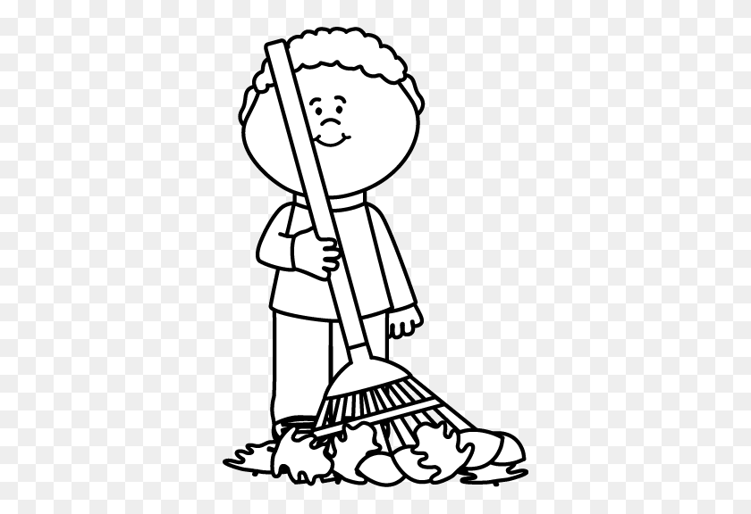 342x516 Black And White Boy Raking Autumng Leaves Clip Art - Pasta Clipart Black And White