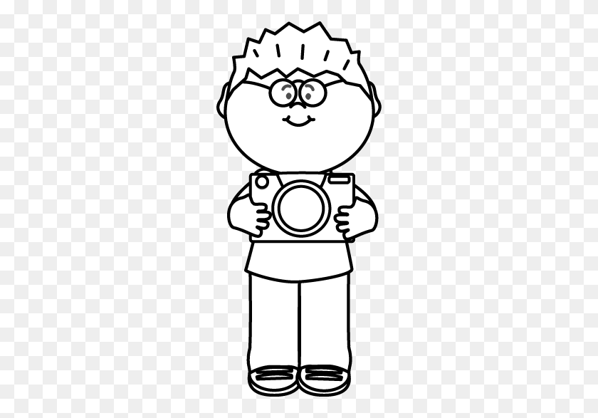 232x527 Black And White Boy With Camera Clip Art - Camera Clipart Black And White