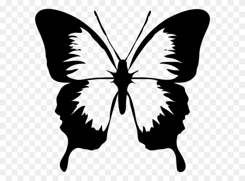 600x559 Black And White Butterfly Clip Art - Wing Clipart Black And White