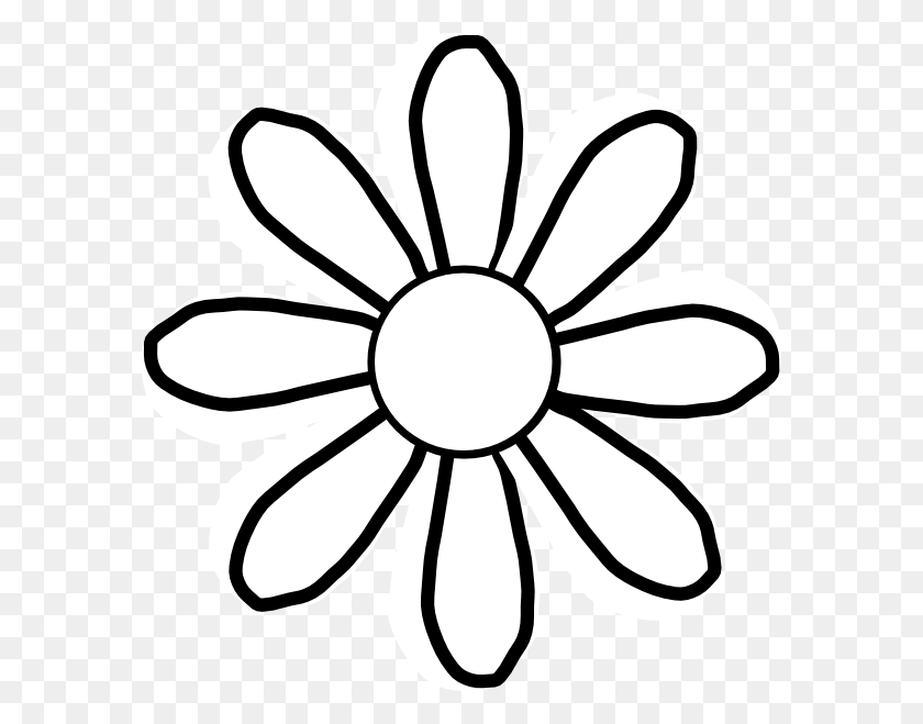 582x599 Черно-Белые Мультяшные Цветы - Гирлянда, Черно-Белый Клипарт