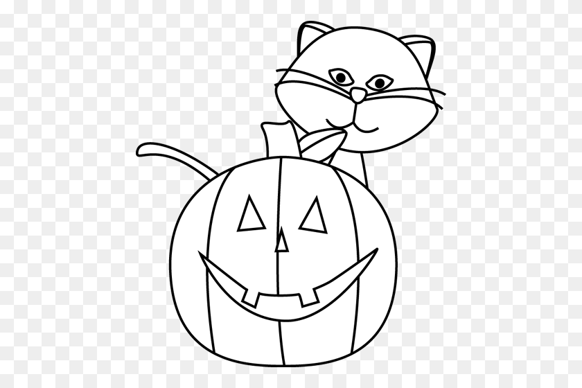 448x500 Black And White Cat And Jack O Lantern Preschool Coloring Pages - Shhh Clipart Black And White