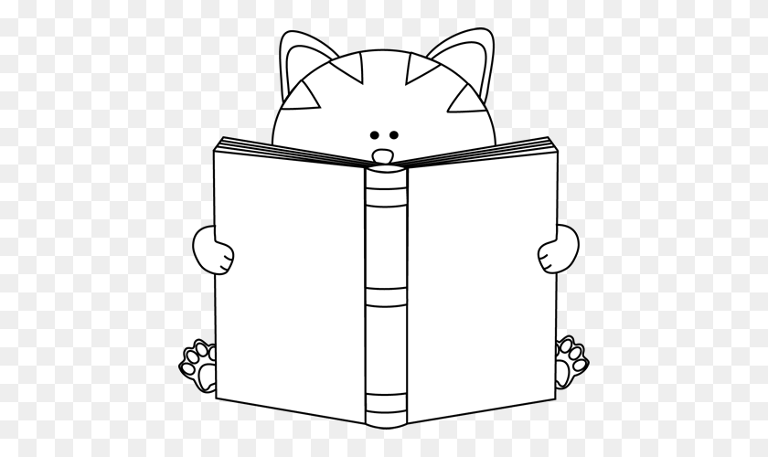 450x440 Black And White Cat Reading A Book - White Cat PNG