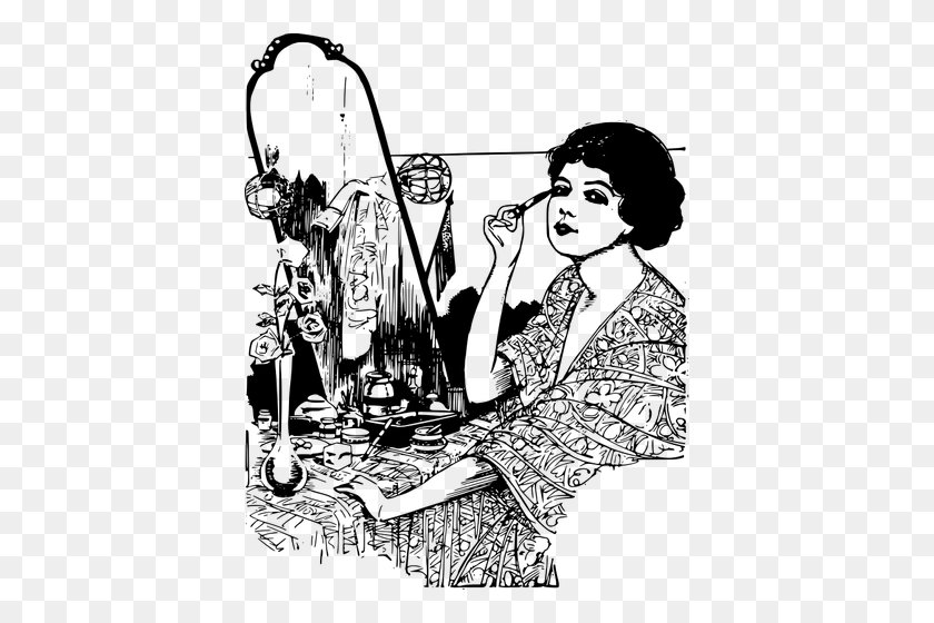 400x500 Clipart En Blanco Y Negro De Una Mujer Con Maquillaje - Retro Woman Clipart