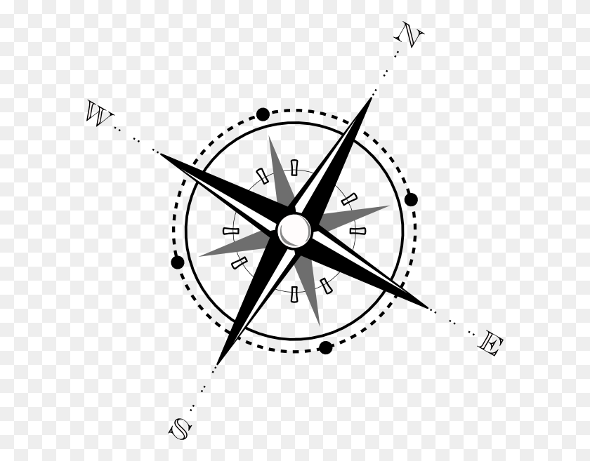 594x597 Black And White Compass Clip Art - Map Compass Clipart