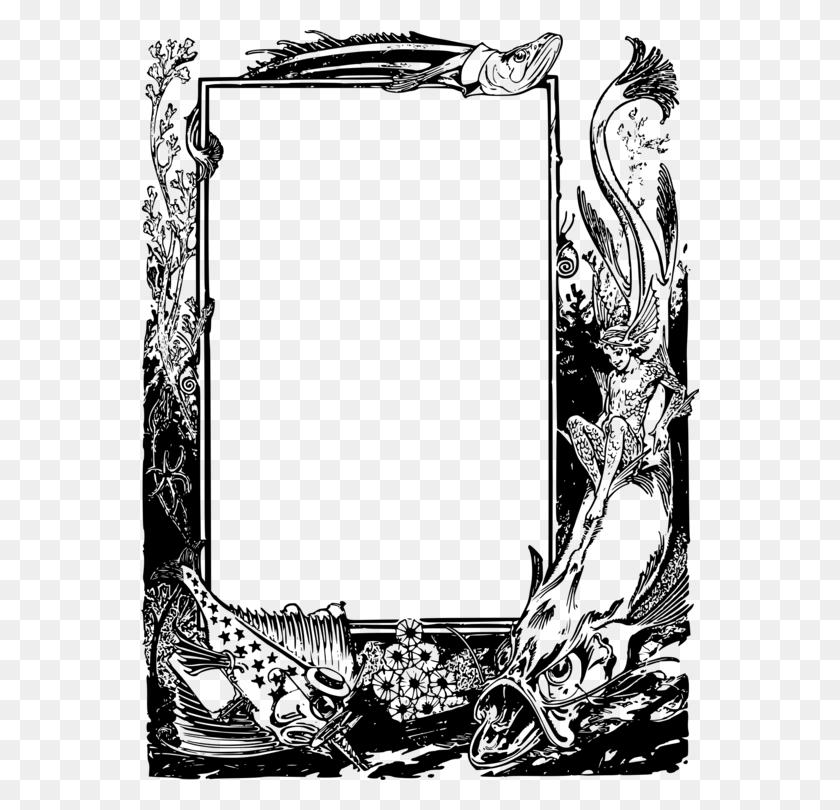 558x750 Black And White Drawing Picture Frames Mermaid Coloring Book Free - Mermaid Black And White Clipart