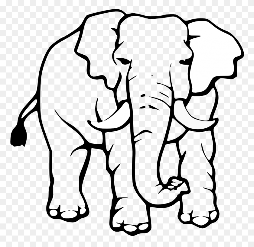 999x972 Black And White Elephant Reading Clip Art - Elephant Trunk Up Clipart