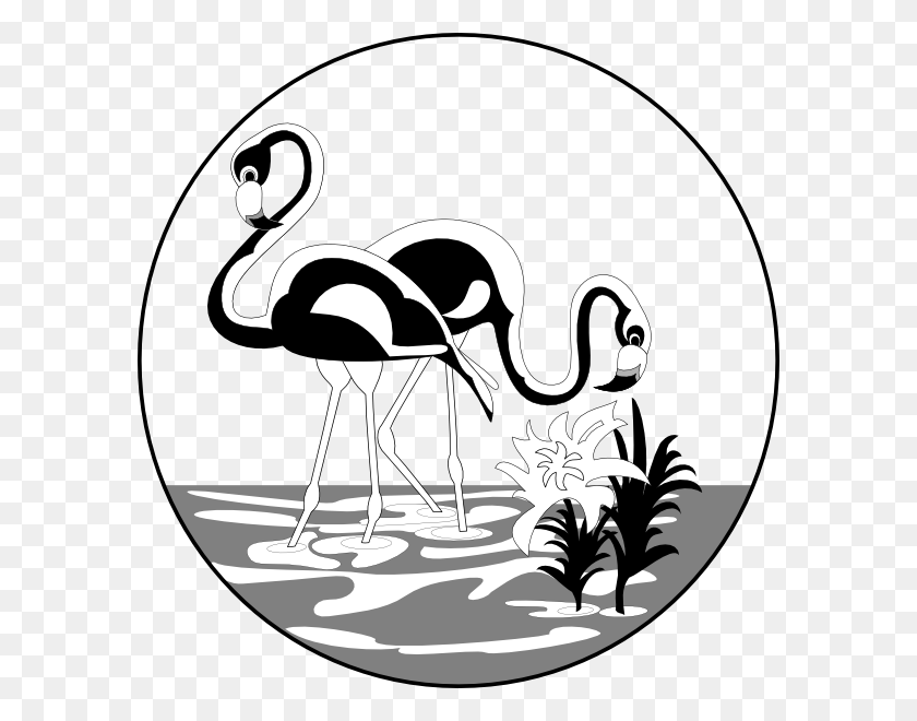 588x600 Black And White Flamingos Clip Art - Flamingo Clipart Black And White