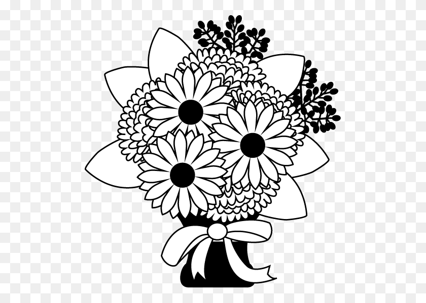 506x539 Black And White Flower Bouquet Clip Art - Bouquet Of Flowers Clipart Black And White
