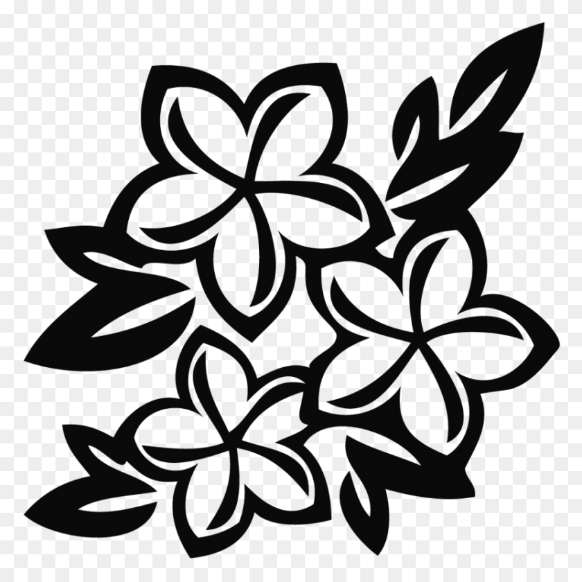 830x830 Black And White Flower Clip Art - Garden Border Clipart