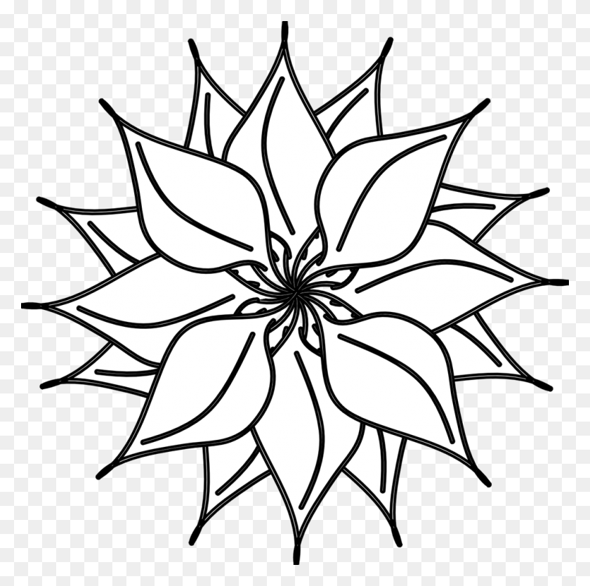 1007x1000 Black And White Flower Line - Flower Line PNG