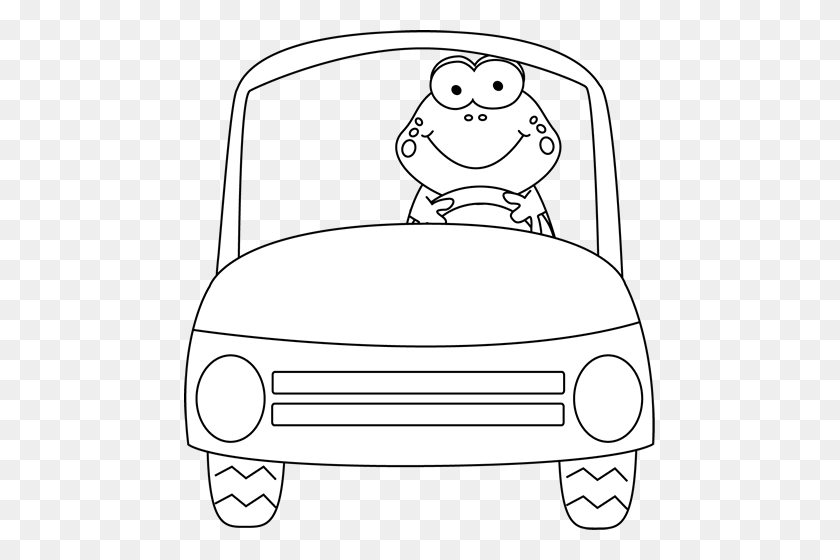 471x500 Black And White Frog Driving A Car Clip Art - Lunch Clipart Black And White