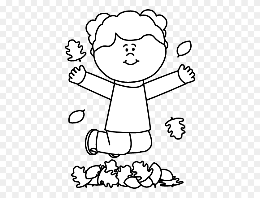 420x580 Black And White Girl Jumping In Leaves Clip Art - Peanut Clipart Black And White
