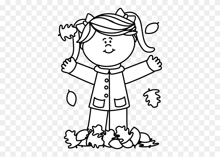 398x541 Black And White Girl Playing In Leaves Clip Art - Peanut Clipart Black And White