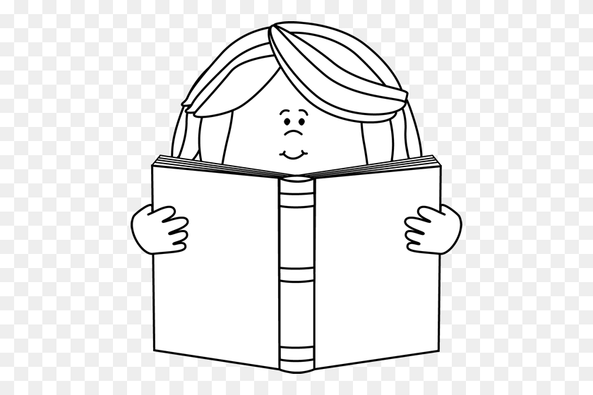 470x500 Black And White Girl Reading A Book Clip Art - School Clipart Black And White