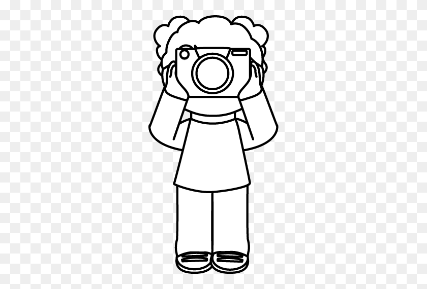 256x510 Black And White Girl Taking A Picture Clip Art - Girl Black And White Clipart