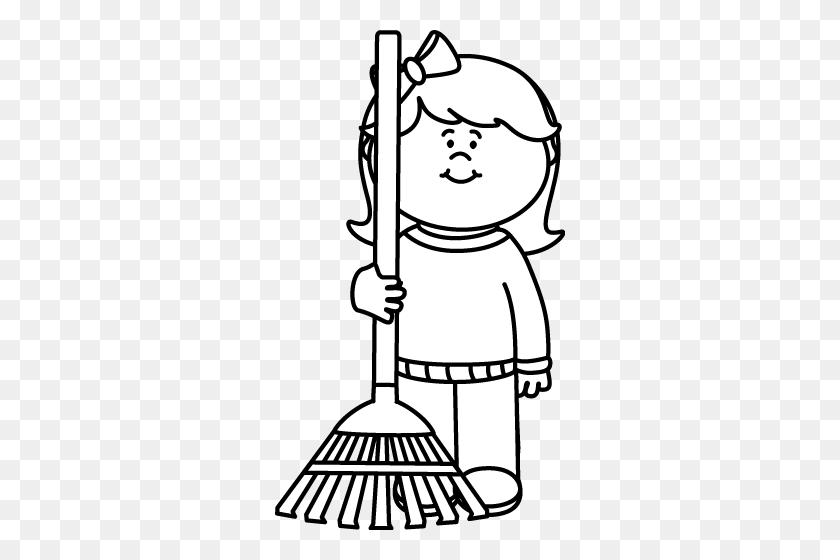 290x500 Black And White Girl With A Rake Clip Art - Seasons Clipart Black And White