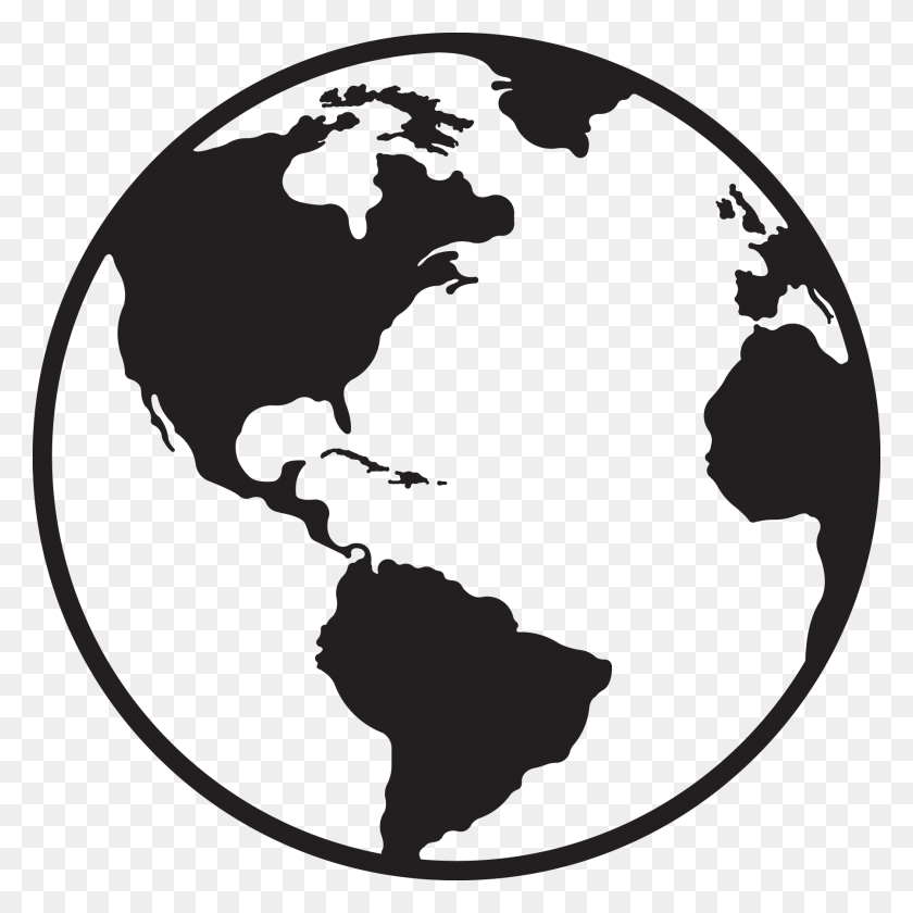 1800x1800 Black And White Globe Clipart Clipground Png - Earth Clipart Black And White