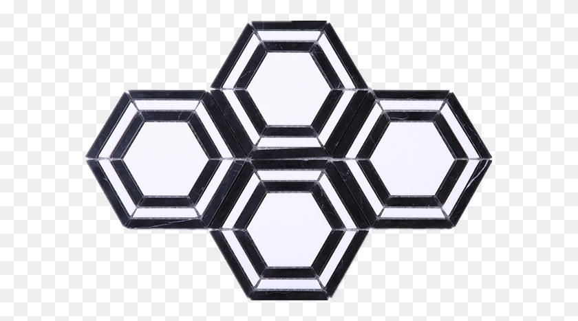 591x407 Black And White Hexagon Pattern Stone Mesh Mounted Mosaic Tile - Hexagon Pattern PNG