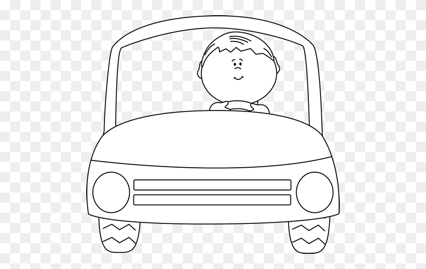 500x471 Black And White Kid Driving A Car Clip Art - Toy Clipart Black And White