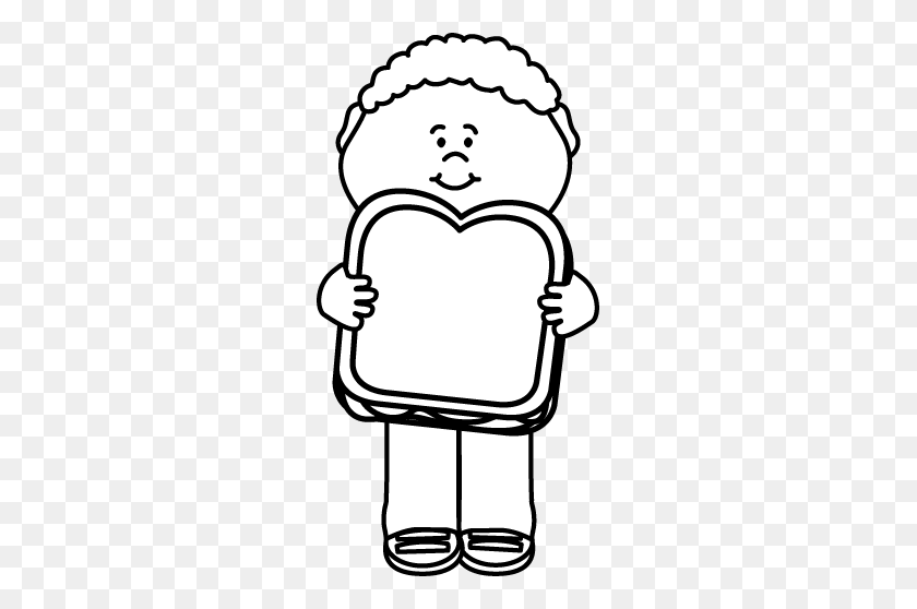 259x498 Black And White Kid With Peanut Butter And Jelly Sandwich - Sandwich Clipart Black And White