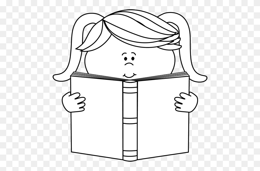 500x493 Black And White Little Girl Reading A Book Clip Art - Door Clipart Black And White