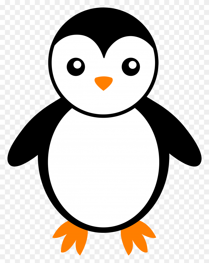 5183x6618 Черно-Белый Пингвин - Дошкольный Клипарт Черно-Белый
