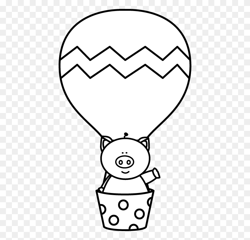 446x747 Black And White Pig In A Hot Air Balloon Clip Art - Sit Clipart Black And White