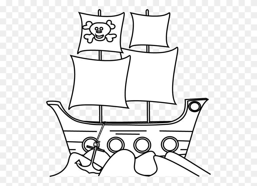 538x550 Black And White Pirate Ship In The Water Door Decor For Work - Pirate Ship Clipart Black And White