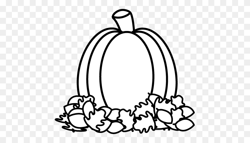 471x420 Black And White Pumpkin In Autumn Leaves Clip Art - Seasons Clipart Black And White