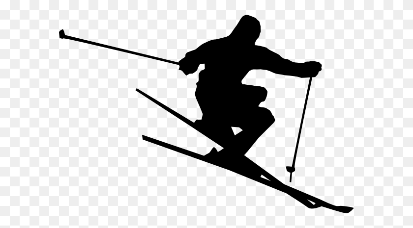 600x405 Black And White Skiing Clipart - Cookout Clip Art