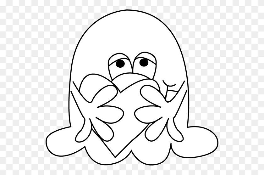 550x496 Black And White Slimy Monster Hugging A Heart - Monster Clipart Black And White