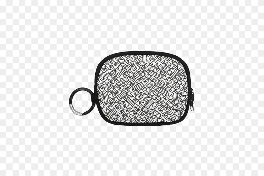 500x500 Black And White Swirls Doodles Coin Purse - White Swirls PNG