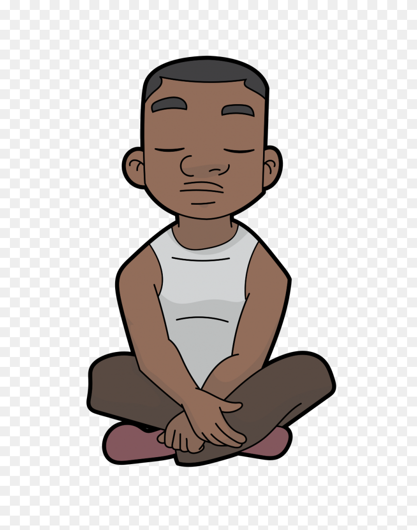 1000x1294 Black Cartoon Guy In Deep Meditation - Black Guy PNG