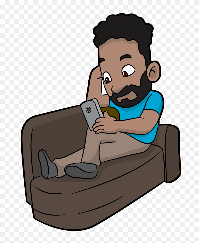 2000x2481 Black Cartoon Guy Using A Smartphone At Home - Black Guy PNG