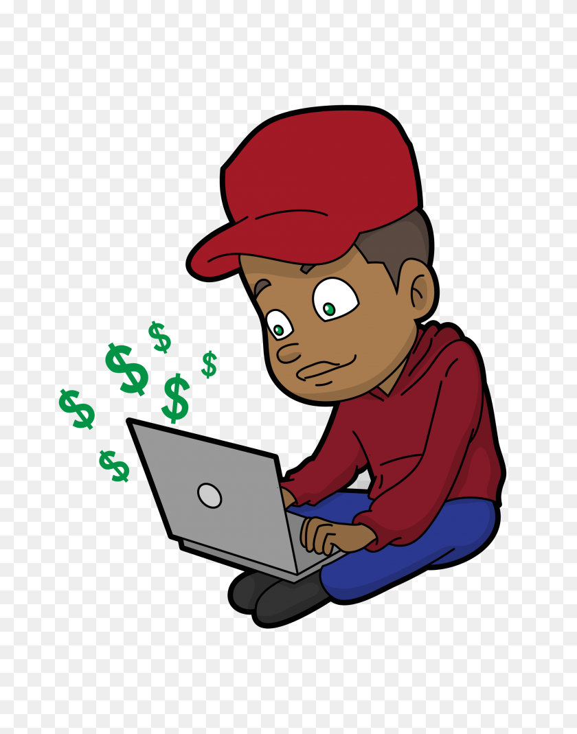 2000x2588 Black Cartoon Man Earning Money Online - Money Cartoon PNG