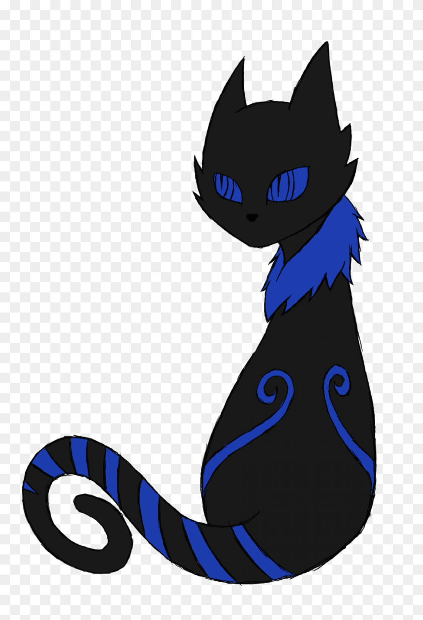 900x1350 Black Cat Clipart Blue Cat - Kawaii Cat Clipart