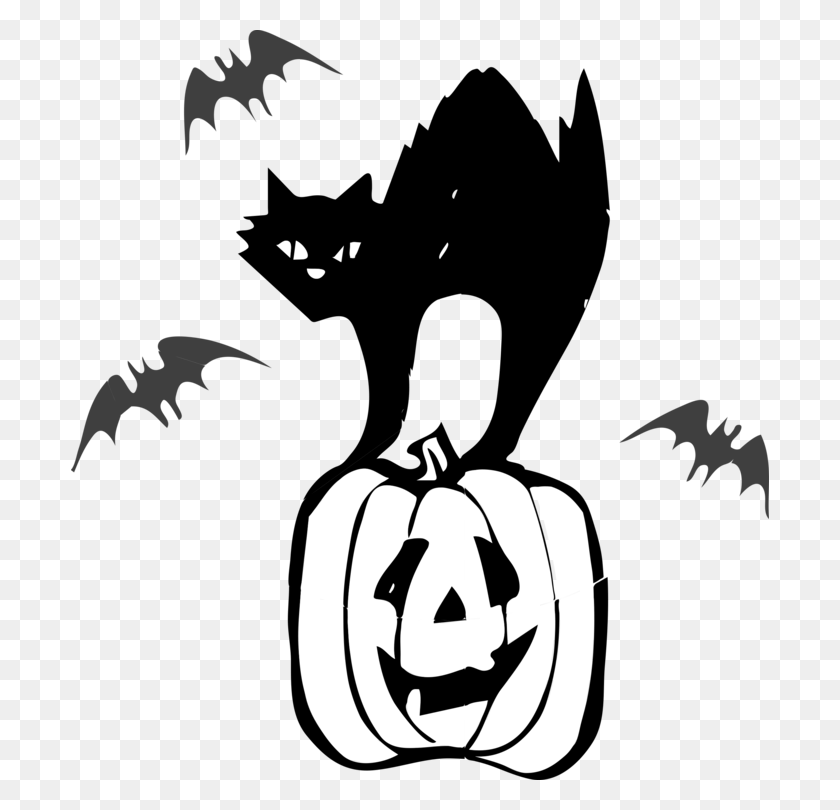 698x750 Black Cat Halloween Jack O' Lantern Kitten - Pumpkin Clipart Black And White Free