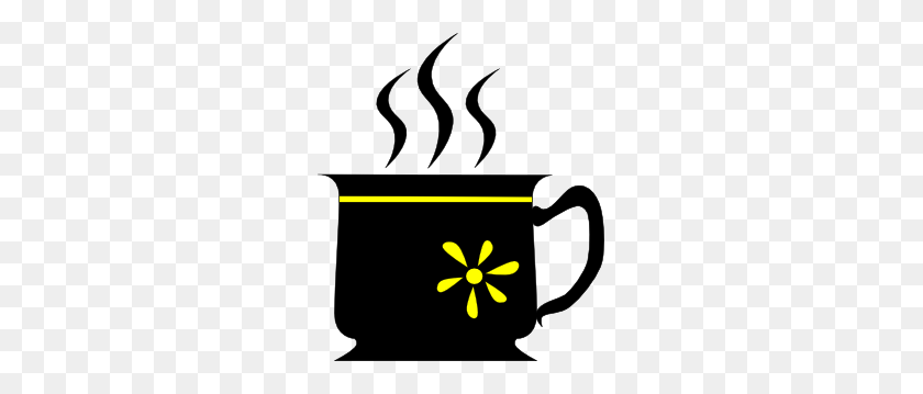 261x299 Black Cup With Yellow Flower Clip Art - Mug Clipart Black And White