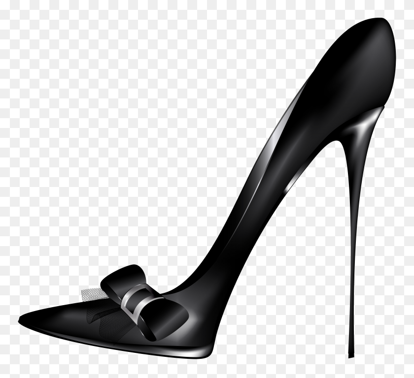 6000x5447 Black High Heels With Bow Png Clip Art - White Bow PNG