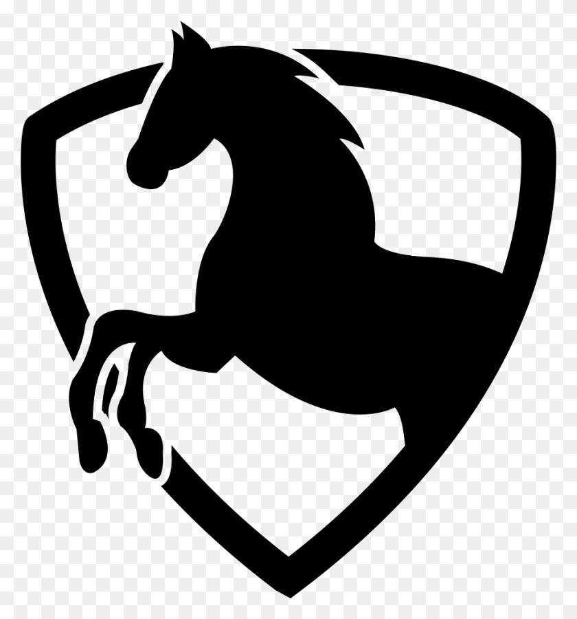 910x980 Black Horse Part In A Shield Outline Png Icon Free Download - Shield Outline PNG