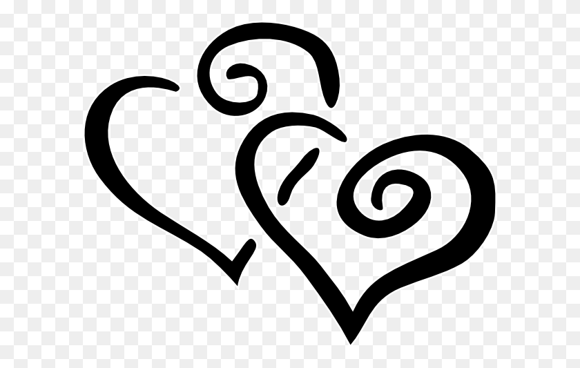600x473 Black Intertwined Hearts Clip Art - Heart Scroll Clipart