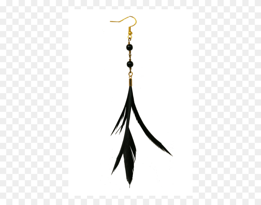 600x600 Black Lana Feather Earrings With Black Beads - Earring PNG