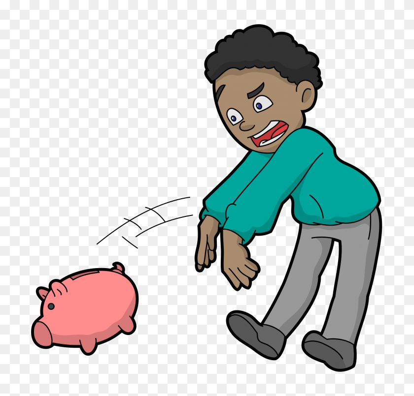 2000x1911 Black Man Throwing A Piggy Bank Cartoon - Piggy Bank Clipart