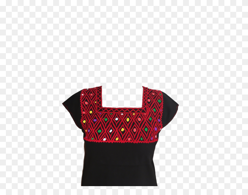 450x600 Black Mexican Blouse With Red Casa Fiesta Designs - Traditional Mexican Embroidery Patterns PNG