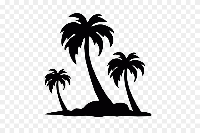 500x500 Black Palm Tree Png, Island With Palm Trees Silhouette Png Clip - Palms PNG