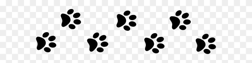 600x150 Black Paws Walking Clip Art - Paw Clipart Black And White