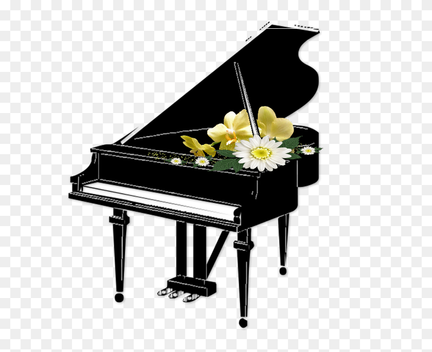 600x625 Black Piano With Flowers Transparent Gallery - Piano Images Free Clip Art