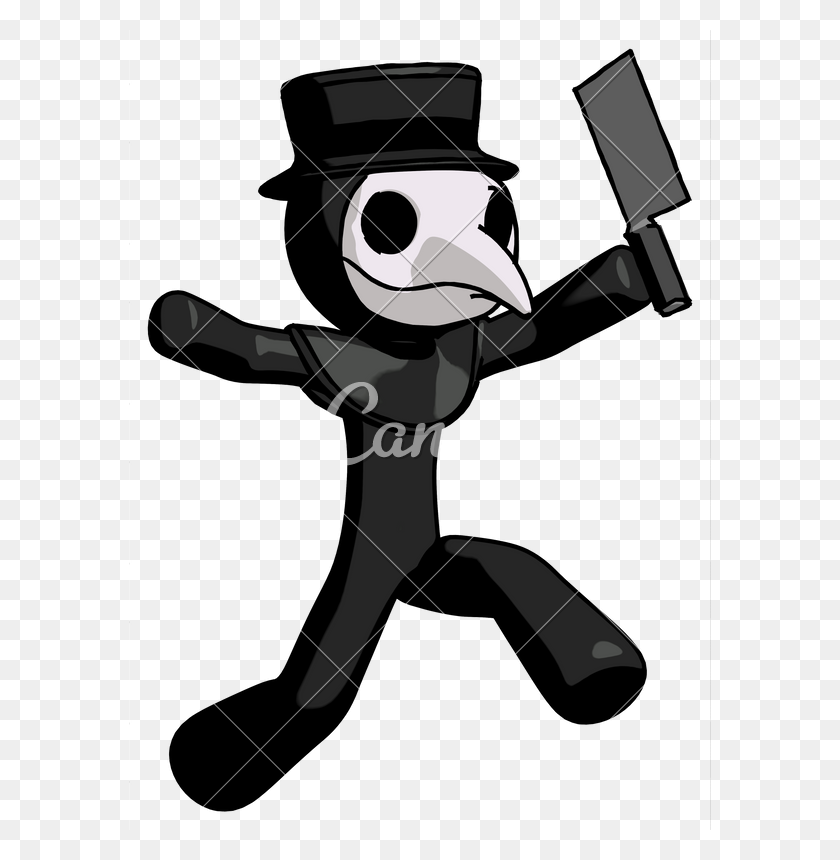 582x800 Black Plague Doctor Man Psycho Running With Meat Cleaver - Plague Doctor PNG