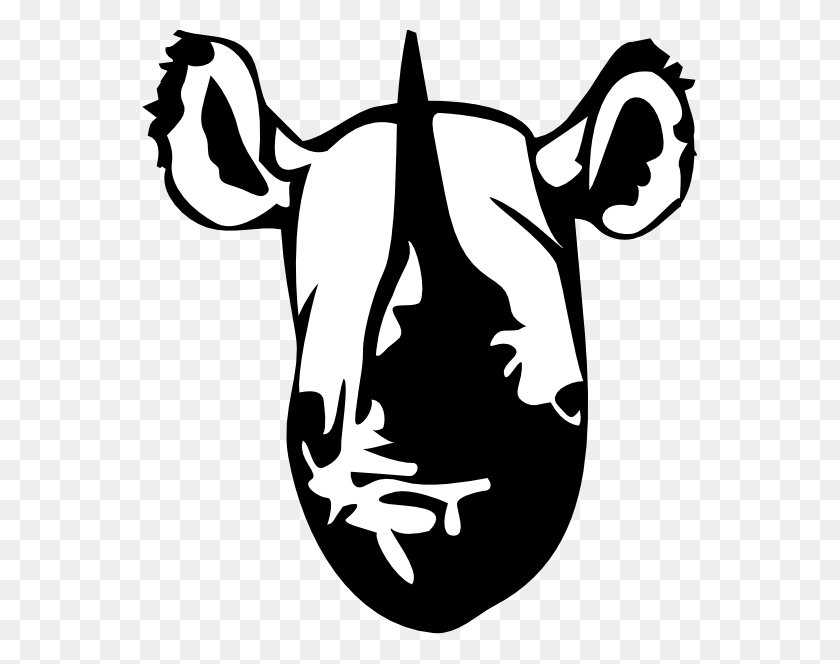 555x604 Black Rhinoceros Clip Art - Cow Head Clipart Black And White