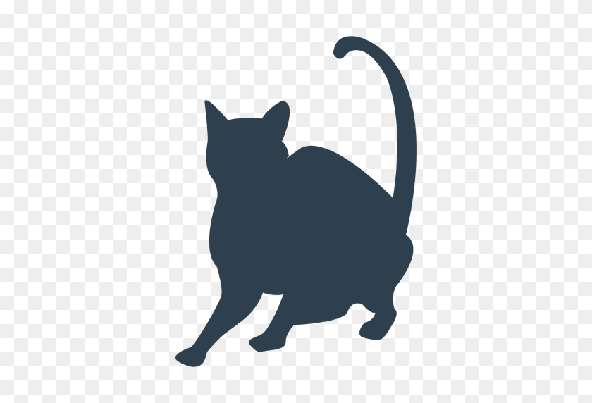 512x512 Black Shorthair Cat Silhouette - Cat Tail PNG